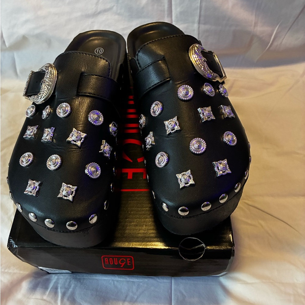 Rouge! Black Studded Mules